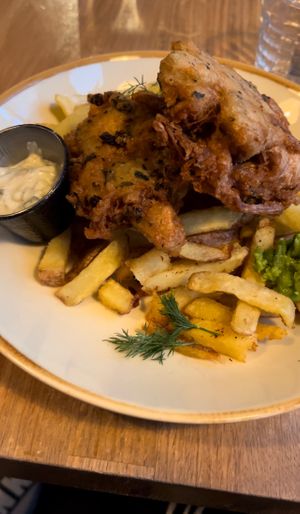 banana blossom fish and chips!  at Stereo in Glasgow