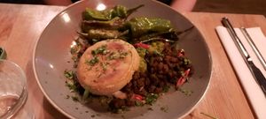 Arepa w/ tvp, broiled peppers at Stereo in Glasgow