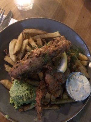 Banana blossom fish and chips   at Stereo in Glasgow