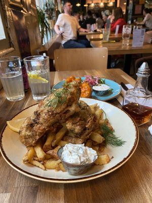 Battered Banana blossom and chips   at Stereo in Glasgow