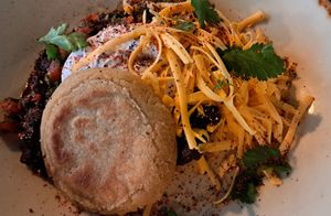 Arepa with black beans, cheeze, creme fraiche at Stereo in Glasgow