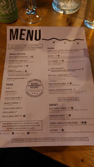 Menu at Stereo in Glasgow