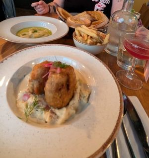 Haggis, dumplings, chips, Camembert at Stereo in Glasgow