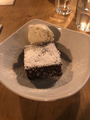 Chocolate brownie with ice cream at Stereo in Glasgow