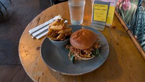 Enoki Burger & Chips (fries for us Yanks) at Stereo in Glasgow