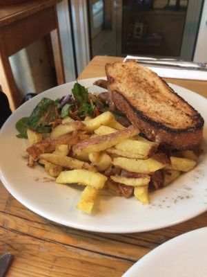 Sausage sandwich with smokey onions  at Stereo in Glasgow
