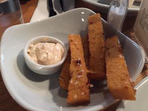 Delicious vegan polenta french fries! at Stereo in Glasgow
