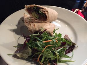 Vegan Haggis Kofta wrap and salad at Stereo in Glasgow