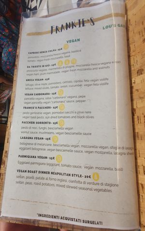 Menu at Frankie's in Sorrento