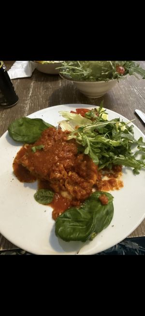 Lasagne and side saladd  at Frankie's in Sorrento