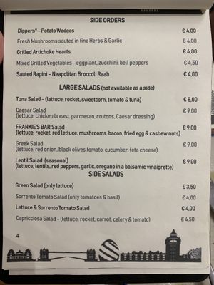 Menu at Frankie's in Sorrento