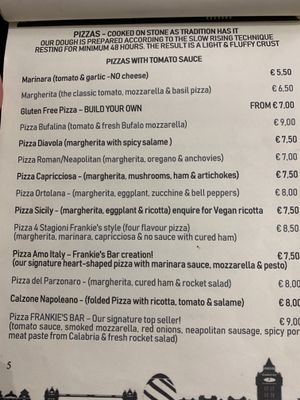 Vegan and gluten free pizza options at Frankie's in Sorrento