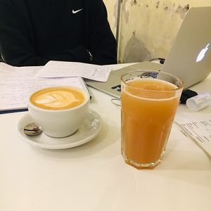 Apple spritzer, cappuccino at Flow Specialty Coffee Bar & Bistro in Budapest