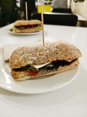 Confit oyster mushroom sandwich at Flow Specialty Coffee Bar & Bistro in Budapest