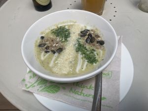 Coconut broccoli cream soup  at Flow Specialty Coffee Bar & Bistro in Budapest