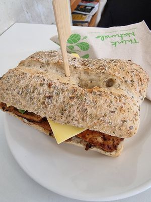Tofu sandwich with onions and cheese at Flow Specialty Coffee Bar & Bistro in Budapest