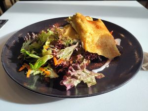 Vegan omelette at Flow Specialty Coffee Bar & Bistro in Budapest