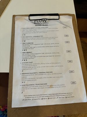 Brunch menu  at Flow Specialty Coffee Bar & Bistro in Budapest