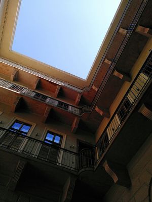 Inside courtyard at Flow Specialty Coffee Bar & Bistro in Budapest