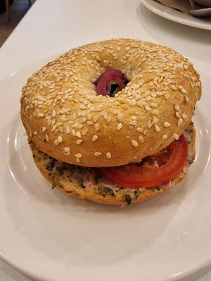 Summer bagel at Flow Specialty Coffee Bar & Bistro in Budapest