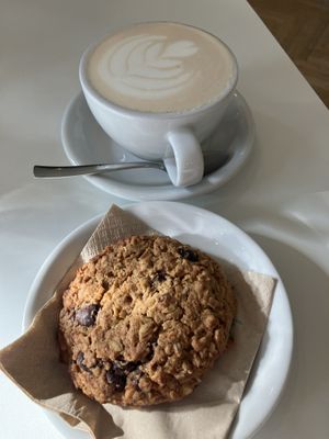 Oat chai and oat cookie   at Flow Specialty Coffee Bar & Bistro in Budapest