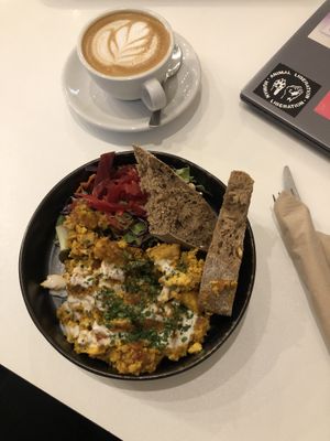 extraordinary scrambled tofu  at Flow Specialty Coffee Bar & Bistro in Budapest