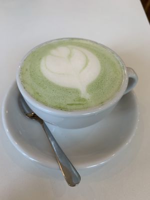 matcha latte with oatmilk at Flow Specialty Coffee Bar & Bistro in Budapest