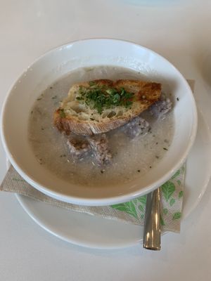 onion soup with buckwheat at Flow Specialty Coffee Bar & Bistro in Budapest
