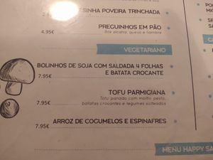 Menu dos pratos vegetarianos at Sailorman and Friends in Povoa De Varzim