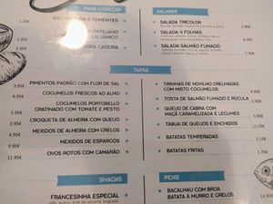 Menu das tapas at Sailorman and Friends in Povoa De Varzim