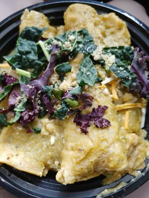 $8.00 Jackfruit and Tempeh Enchilada Suizas: Okay but I found them very tart at One Grub Community in El Paso