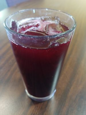 Agua de Jamaica: not sweetened, a bit tart for me at One Grub Community in El Paso