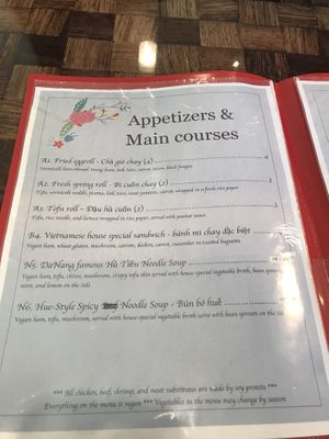 Menu  at DaNang Veget in Duluth