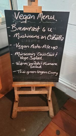 A vegan menu can be seen on the blackboard at Cafe 4U in Whakatane