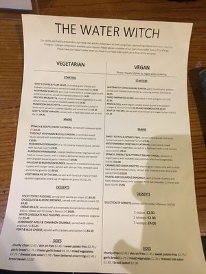 Veg menu at The Water Witch in Lancaster