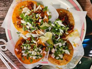 birria & pastor tacos at The Corner in Grandview