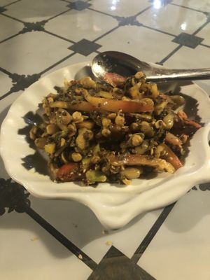 Tea leaf salad at Sue's Kitchen in Mawlamyine