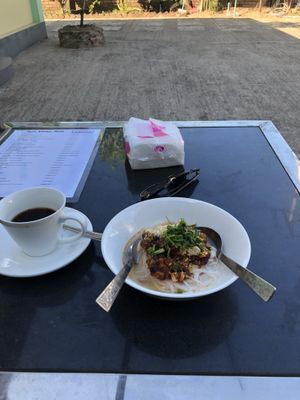 Shan noodles with tofu  at Sue's Kitchen in Mawlamyine