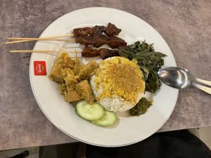 with sate  at Padang Vegan Damai in Yogyakarta