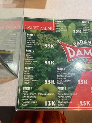 Menu at Padang Vegan Damai in Yogyakarta