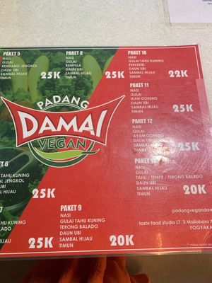 Menu  at Padang Vegan Damai in Yogyakarta