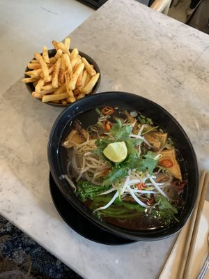 Pho Chay & fries (vegan and gluten-free)  at Viet Shack in Manchester