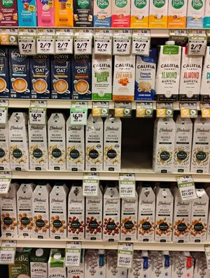 Many vegan milks and creamers at Sprouts Farmers Market in Naples