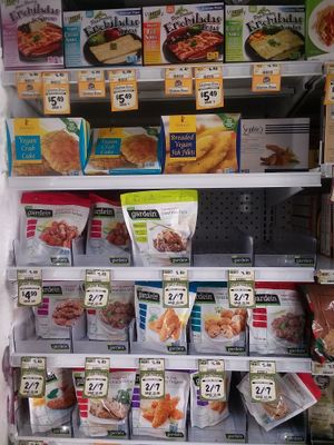 Vegan enchiladas, vegan seafood, and Gardein mock meats at Sprouts Farmers Market in Naples