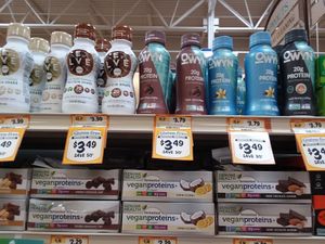 Some of their vegan protein shakes and bars at Sprouts Farmers Market in Naples