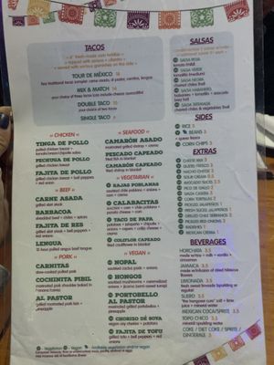 Back of menu at Cunada in New Orleans