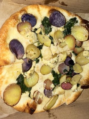 Personal specialty vegan pizza - potato, spinach, mushroom, macadamia ricotta   at Tony Tutto Pizza in Ross