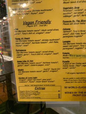 Six vegan pies!! at Tony Tutto Pizza in Ross