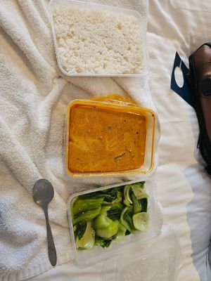 Rice, fish curry, bok choy at Tian Ci Vegan in Darlington