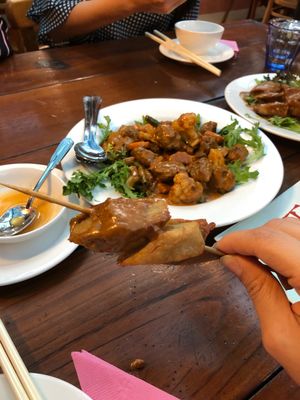 Delicious “chicken” satay and curry dishes! at Tian Ci Vegan in Darlington